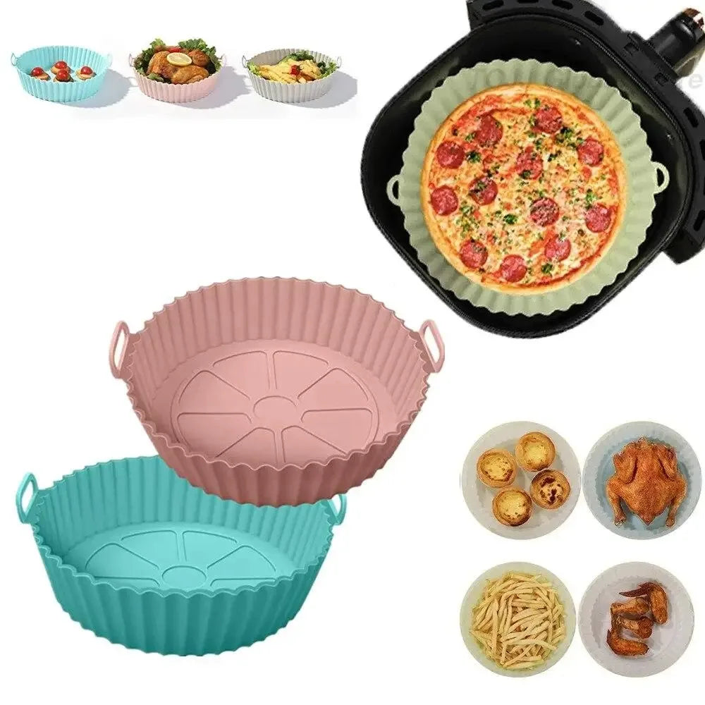 Cesta De Silicone Reutilizável Airfryer, Bandeja De Cozimento De Forno, Molde D