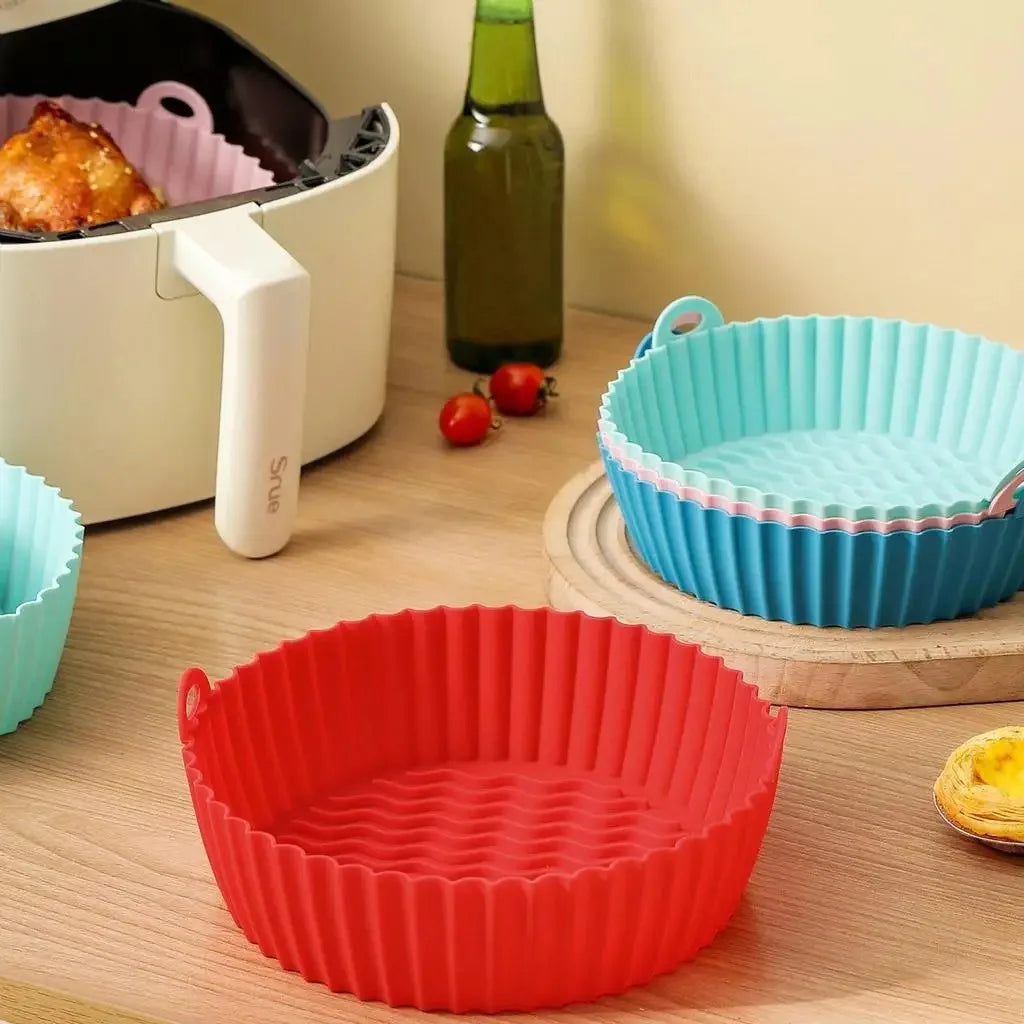 Cesta De Silicone Reutilizável Airfryer, Bandeja De Cozimento De Forno, Molde D