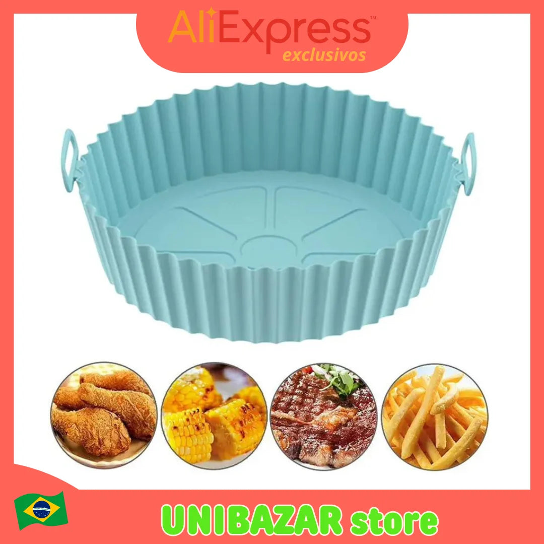 Cesta De Silicone Reutilizável Airfryer, Bandeja De Cozimento De Forno, Molde D