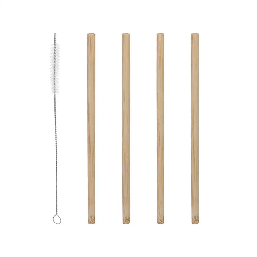 Canudos de Bambu Reutilizáveis com Escova para Limpeza