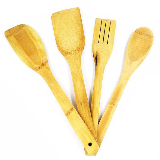 Conjunto Kit 5 Utensílios de Madeira Bambu Espátula Colher Ecológico Cozinha